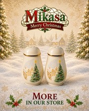 Mikasa Merry Christmas Salt & Pepper Shaker Set Bone China Japan Htf Vintage Vgc picture