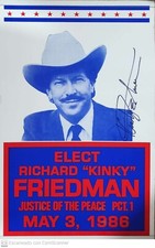 Richard “Kinky” Friedman Poster  Justice of the Peace  1986  Country Music Texas picture