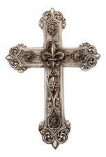 Rustic Royal French Fleur De Lis Emblem with Ornate Scrollwork Wall Cross Decor picture