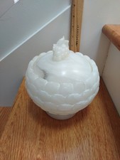 Vintage Alabaster Lidded Jar Hand Carved Grape Detail picture