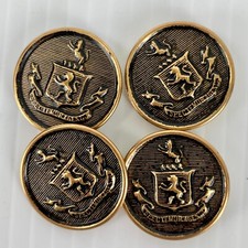 4 Vintage 1990s Brass Blazer Buttons 1 in Latin Spectemur Agendo Griffin Shield picture