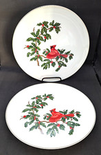 Set of 2 Vintage 1950-55  Lefton “Cardinal” Christmas 10” Dining Plates, VG Cond picture