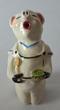RARE VINTAGE Adrian Pottery Pig Singing for Food Pie Bird with Gold Accents picture