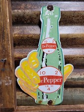 VINTAGE DR PEPPER PORCELAIN SIGN OLD SODA BEVERAGE DIECUT BOTTLE STORE DRINK 12