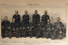 1874  THE BOSTON CHAMPIONS INTERNATIONAL BASEBALL  HARPER’S WEEKLY  HAND COLORED picture