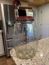 Vintage Armour Star 8 Qt Duraglas Glass Jar Original Lid Wire Bail Wood Handle picture