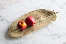 A&B Large Gold Leaf Plate Feather Tray, Painted Gold, 19.5