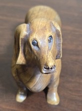 Hand Carved Solid Wood Dachshund Dog Figurine 5.5