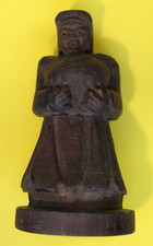 VINTAGE HAND CARVED WOODEN ELDERLY WOMAN FIGURINE FOLK ART picture