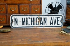 Vtg 1950s Michigan Ave Embossed Metal Street road Sign 24” X 6” Retired Antique picture