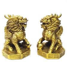 Feng Shui Kylin Brass Statue Home Decoration a Pair qilin Sculpture Golden We... picture