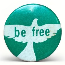 Vintage Be Free Hippie Bird Lapel Pin Button Green 1” Retro Original picture