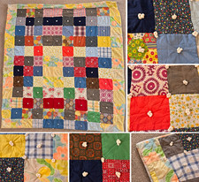One-of-a-Kind Handmade Patchwork Quilt 90” x 70” Colorful Vintage Fabric picture