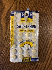NOS Thumb Tacks SAF-T-HED WHITE Pack of 32 Sealed USA Vintage picture