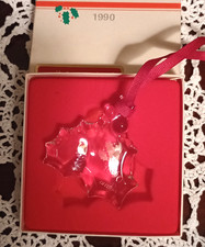 Orrefors Crystal Ornament 1990 Christmas Holiday Holly Berry Signed Mint in Box picture