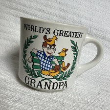 Vintage Papel Worlds Greatest Grandpa Cartoon Mug Coffee Cup Birds Park Bench picture