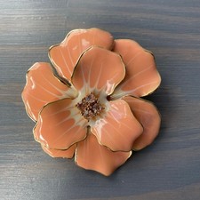 VTG Joan Rivers Primrose Floral Pin Brooch Peach Enamel Crystal Accents NEW picture