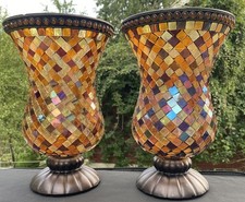 AS IS 2 Partylite Global Fusion 12” Mosaic Hurricane Candle Holders Retired READ picture