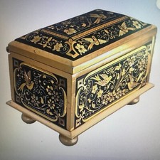 Toledo Damascene Gold Plated Hinged Red Velvet Lined Trinket Box 2.5