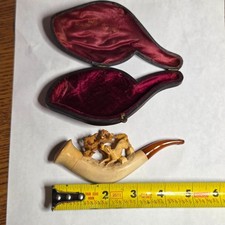 Antique Hand Carved Meerschaum Pipe Hound and Bird picture