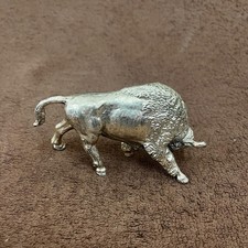 Vintage Silver Plated Metal Charging Bull Bison Figurine Heavy Desk Statue Decor picture