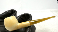 No Name: Vintage  MEERSCHAUM Smooth Oval / Canoe Shape w Real Amber Stem- TURKEY picture