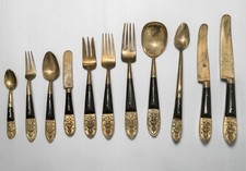 Vintage Mid Century U. Thailand Nickel Bronze Boxed Flatware Set 144 Pieces picture