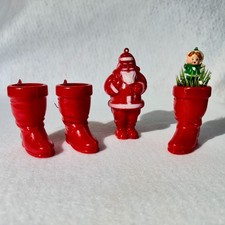 Vtg 4 Hard Plastic Santa & Boots Christmas Ornaments - Candy Containers -Rosbro picture