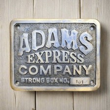 Adams Express Company Strong Box Solid Brass Plaque picture