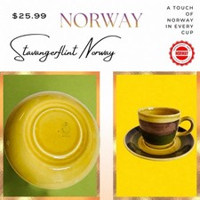 Stavangerflint Norway Honey Inger Waage MCM Striped Vintage Cup & Saucer picture