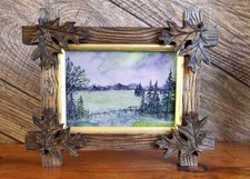 Vtg Style Adirondack/Black Forest Hand Crafted Frame w/Orig Watercolor Art 5x7 picture