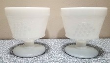 Vtg PAIR ANCHOR HOCKING Footed MILK GLASS SHERBERT Dessert CUP GRAPE Leaf Design picture