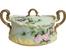 Rare T&V Limoges Venice Hand Painted Covered Sugar Bowl Signed S C Hamblen 1896 picture