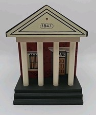 Vintage Wood Hand Paint Historic Bank Village Coin Bank Signed By Musser 1988 picture