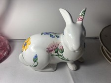 Vintage 1996 Tiffany & Co Ceramic Rabbit Figure Hand Painted Flowers Large 8” picture