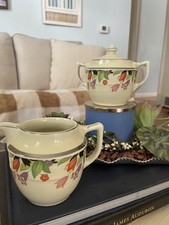 VHTF 1930s Hall's Superior Quality Crocus Pattern Creamer and Sugar with Lid picture