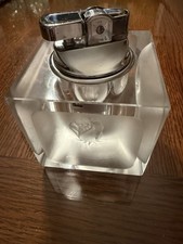 Vintage Byron Table Lighter.  Square Frosted Glass with A Rose On The Sides. picture