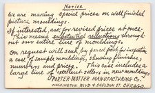 1921 Porter-Motter Picture Mouldings Chicago IL Postal Card Handwritten Promo picture