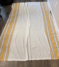 Vintage 1960S Tablecloth White Linen With Yellow And Blue Border 62x75 picture