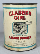 Vintage Clabber Girl Baking Powder Tin 10 lb Hulman & Co Original Large Empty picture