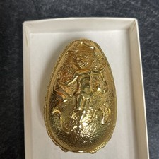Vintage Franklin Mint Egg Cupid Solid Gold Color French Rococo Intro 1988 picture