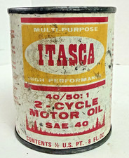 Itasca 2 Cycle Motor Oil Can 8oz Full Sealed NOS Westland Oil Minot ND Vintage picture