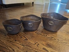 3 Heavy Vintage Solid Brass Planters Nesting Set Hand Hammered picture