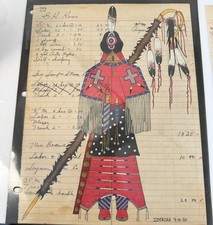 TRAVIS BLACKBIRD Ledger Art ORIGINAL Native American Drawing INDIAN CHIEF Woman picture