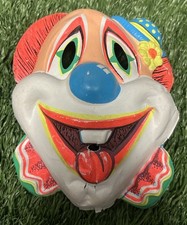 Vintage 60s Ben Cooper Halloween Mask Black Light Glows Colorful Clown Mask picture