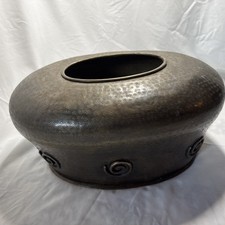 Vintage Hand Hammered Copper Oval  Hand Stamped Design 15” Across 8.5 Height picture