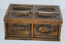 Vintage Fish Brown Wood Grain Resin Box Fishing Trinket Bass Trout Catfish 8x6