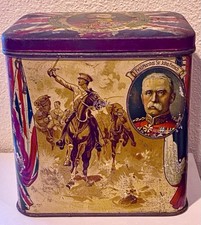 Antique WWI Souvenir Ridgeways Tea Litho Tin Military Figures Calvary Ships picture