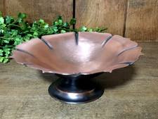Vtg Coppercraft Guild Copper Bowl Trinket Dish Footed Pedestal Scalloped  2