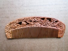 Chinese Artisan Carved PEONY & CHERRY BLOSSOMS 6 in Wood Comb picture